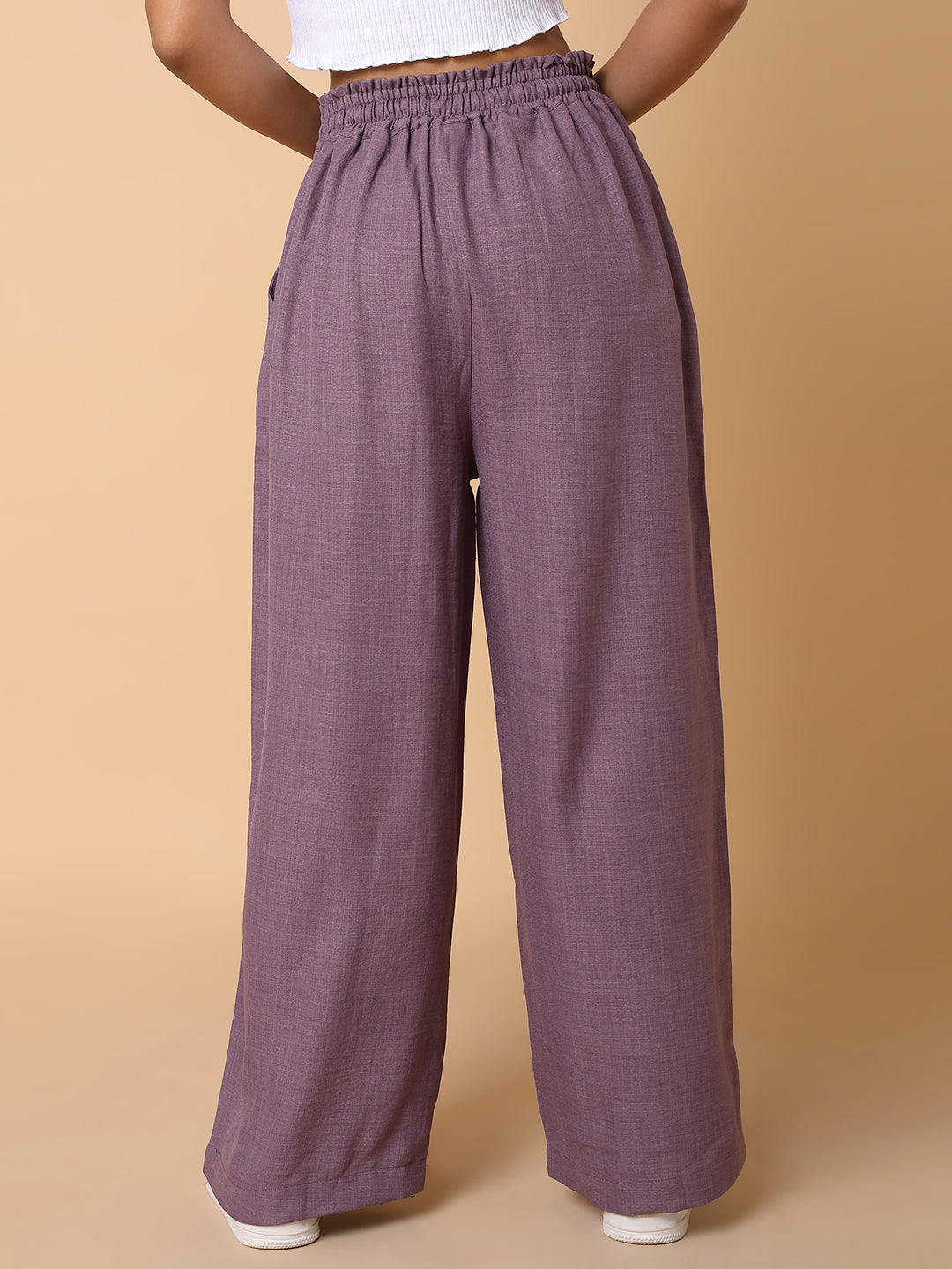 Women Flat Front Solid Lavender Trousers