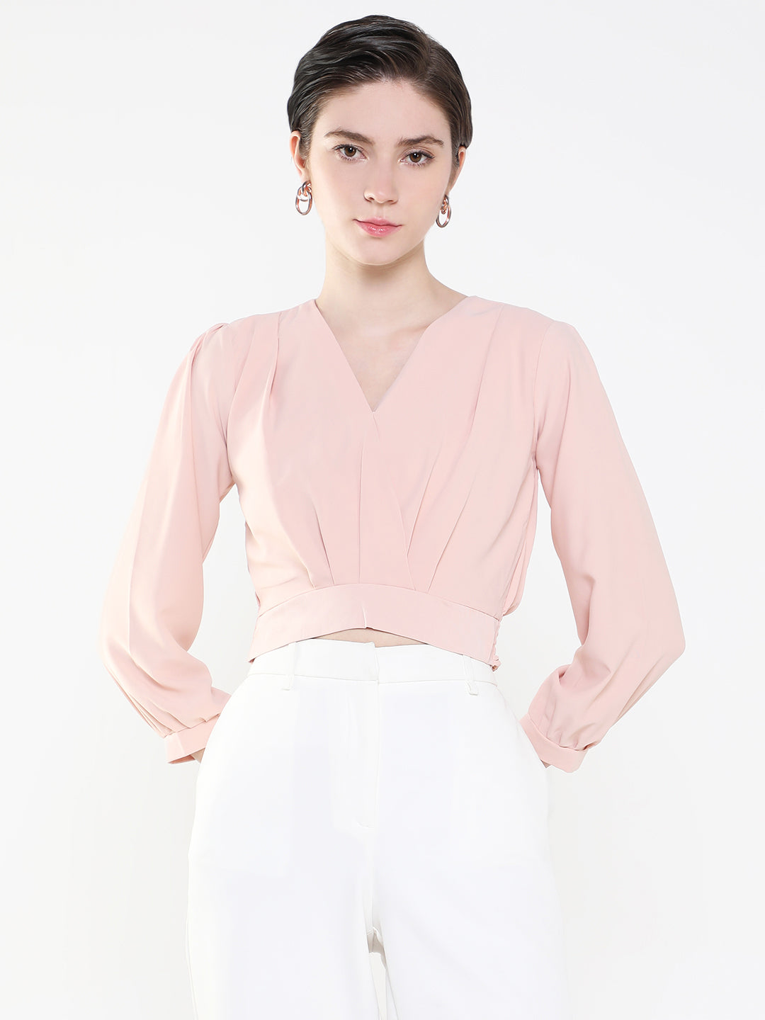 Women Solid Peach Crop Top