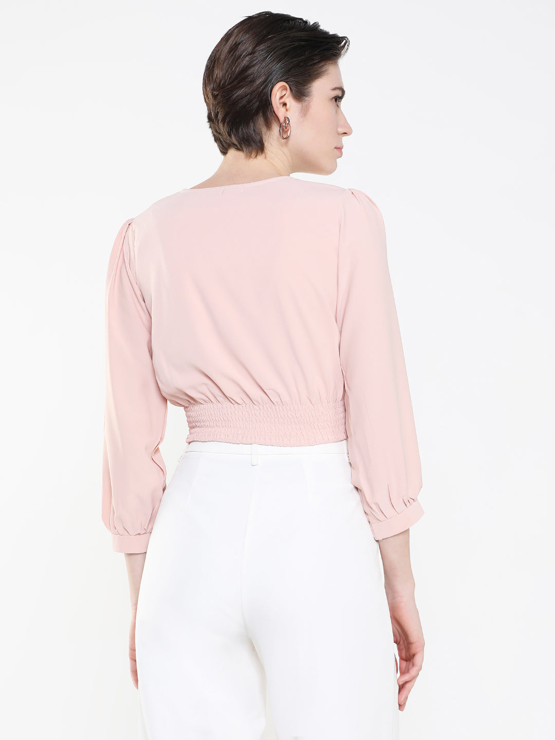 Women Solid Peach Crop Top