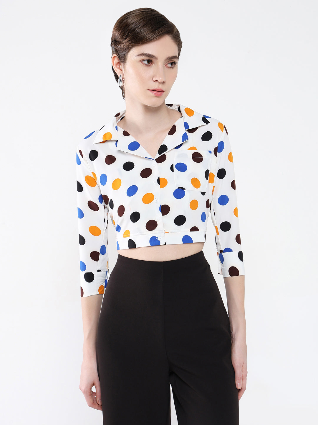 Women Polka Dots Off White Crop Top