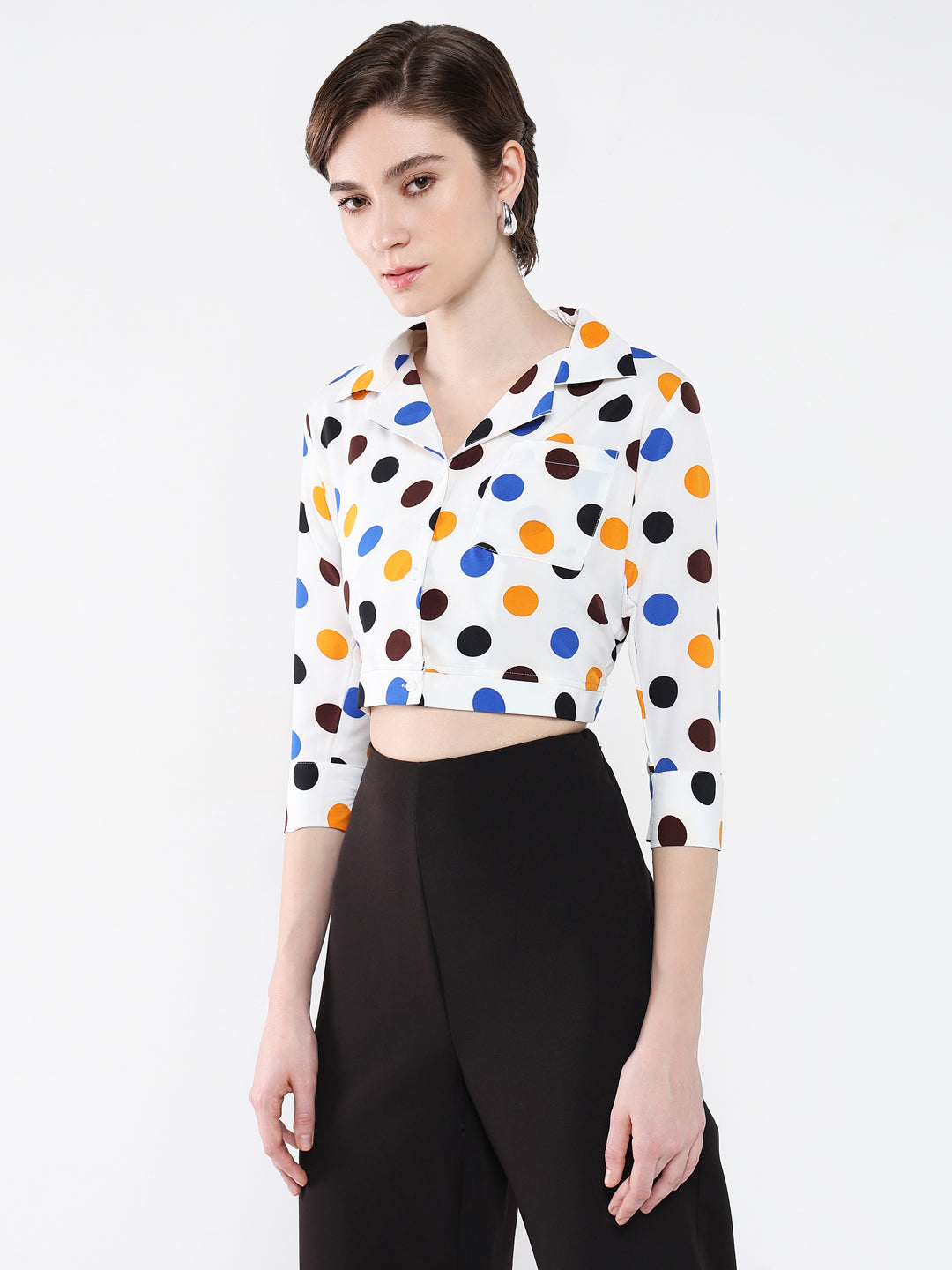 Women Polka Dots Off White Crop Top