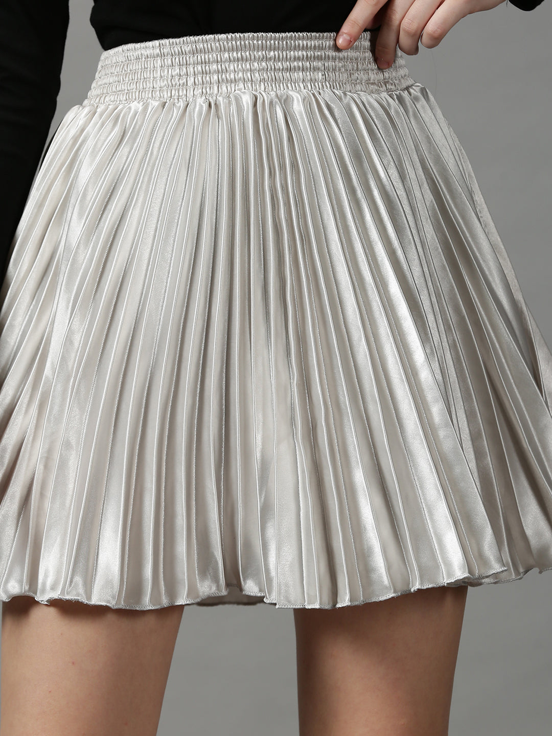 Women Solid Silver Mini Flared Skirts