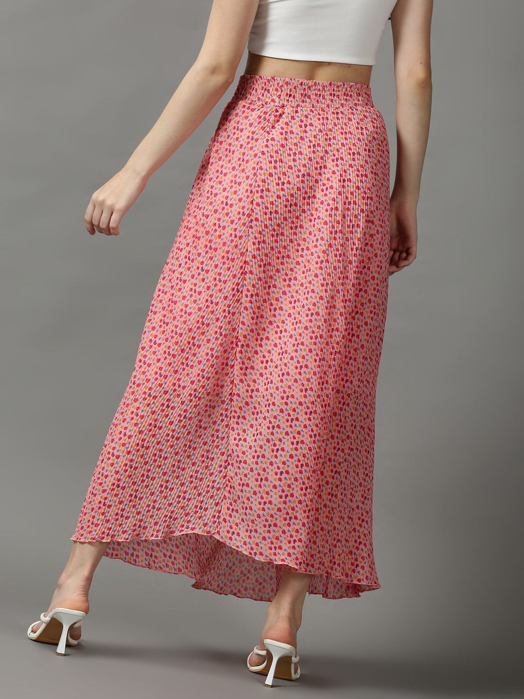 Women Floral Pink Maxi Flared Skirts