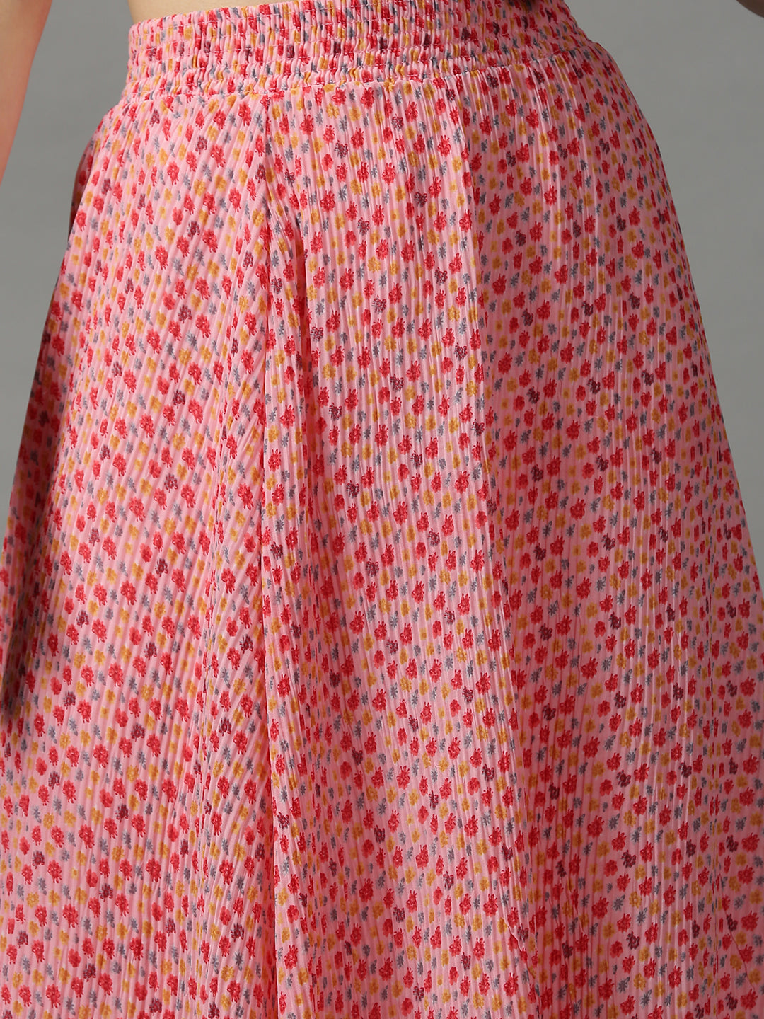 Women Floral Pink Maxi Flared Skirts