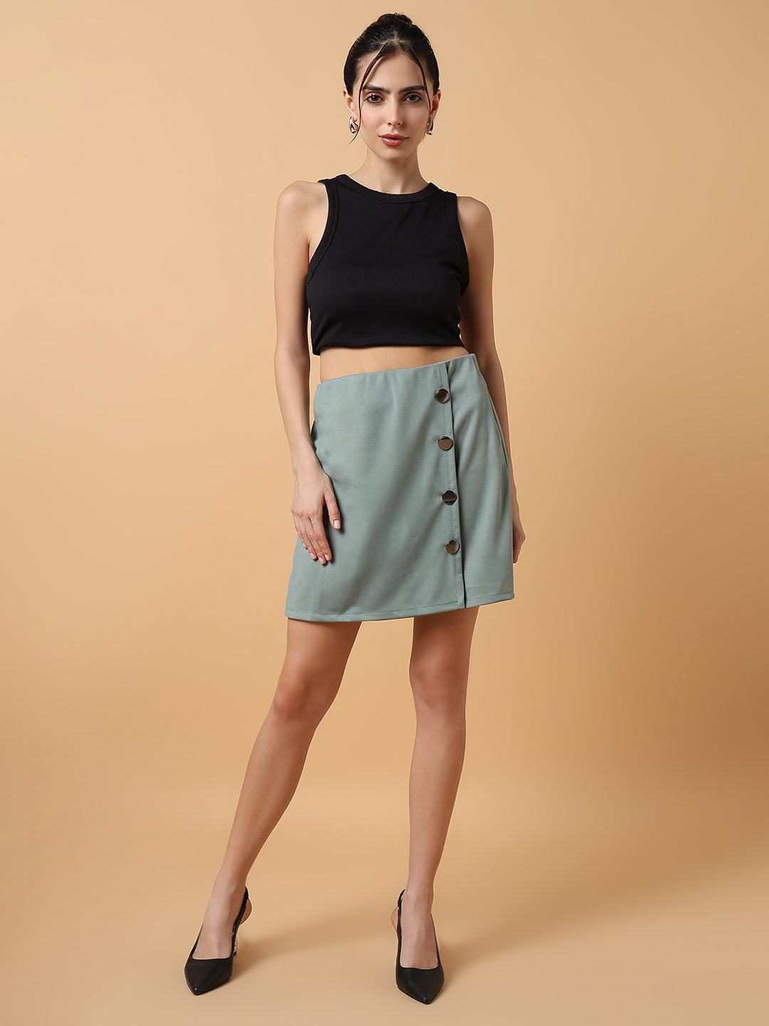 Women's Sea Green Solid A Line Skirt