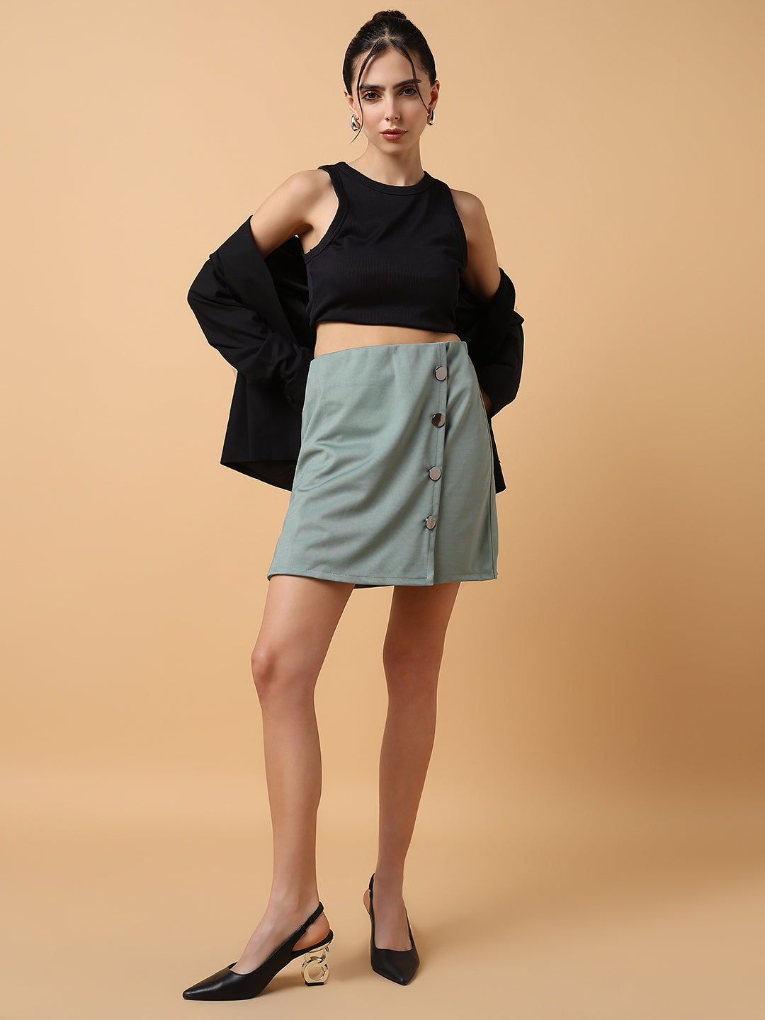 Women's Sea Green Solid A Line Skirt