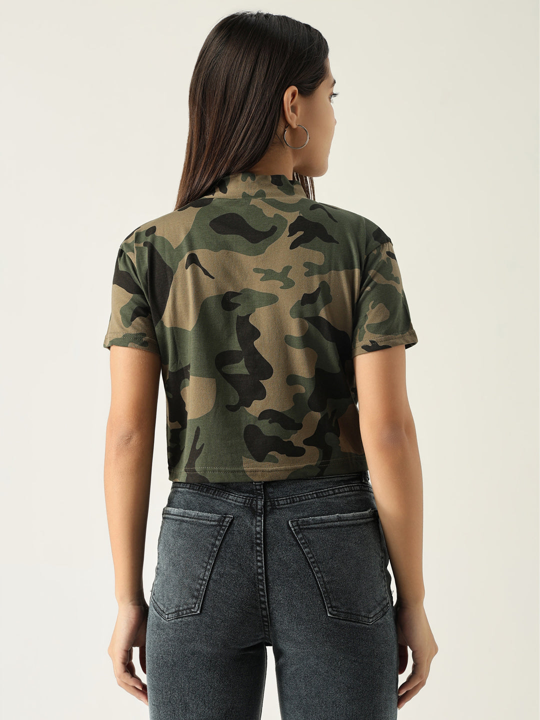 Women Graphic Olive Crop T Shirt