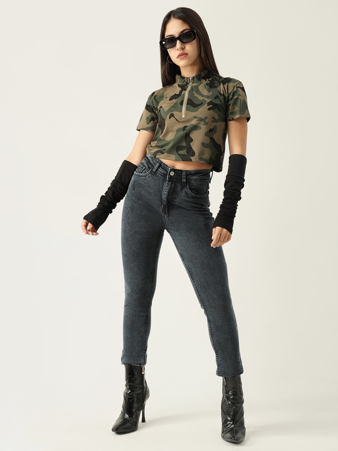 Women Graphic Olive Crop T Shirt