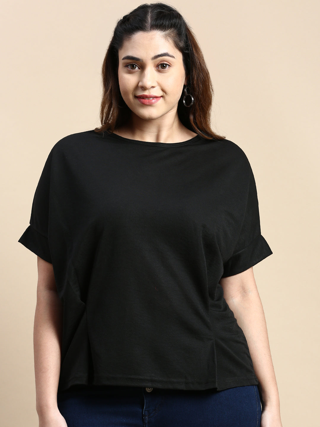 Women Solid Black Top