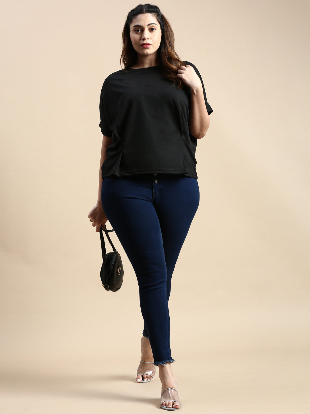 Women Solid Black Top