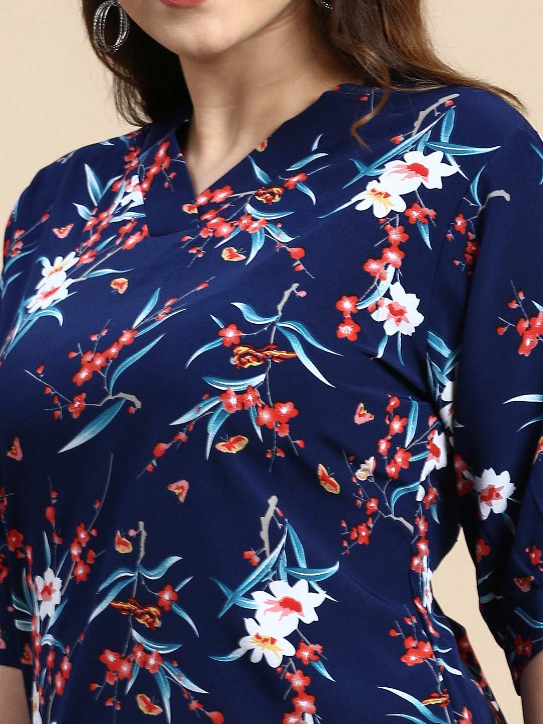 Women Floral Navy Blue Top