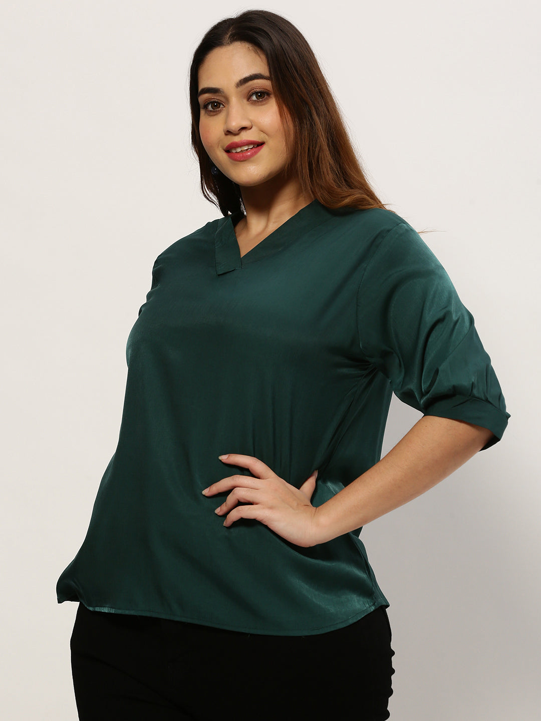 Women Solid Green Top