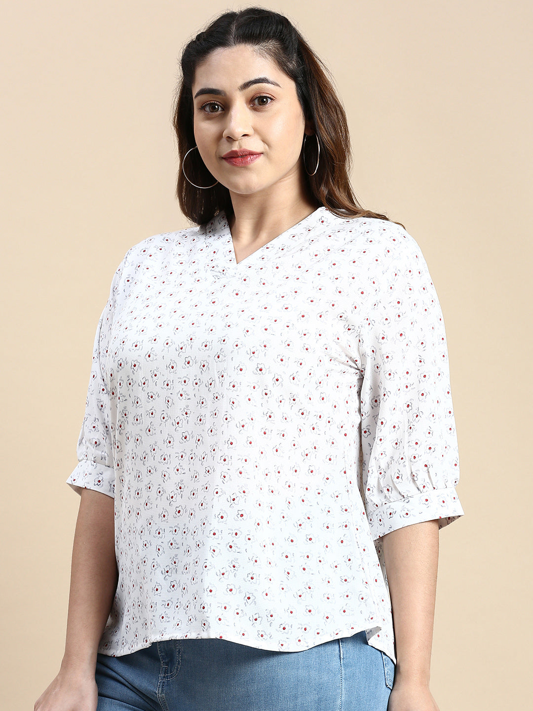 Women Floral White Top