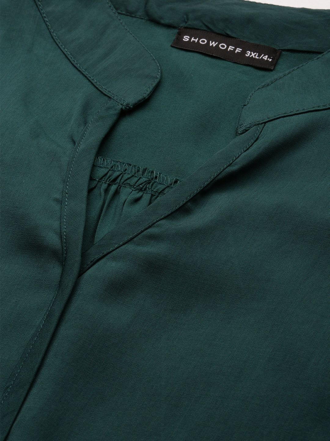 Women's Mandarin Collar Solid Green Top