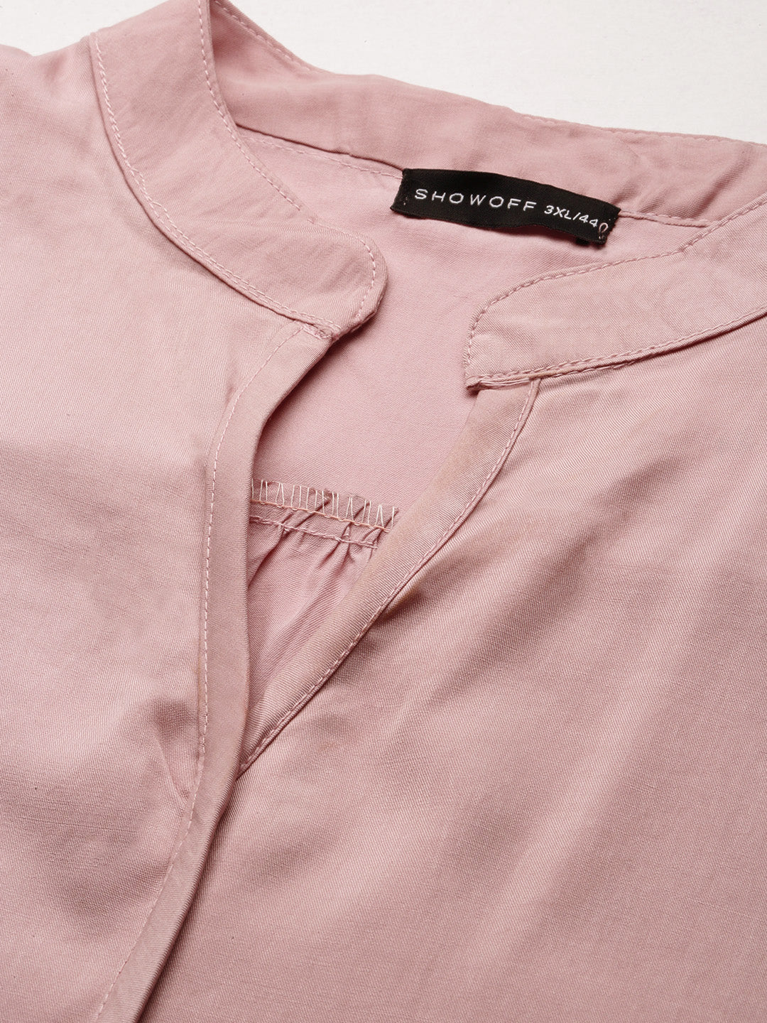 Women's Mandarin Collar Solid Pink Top