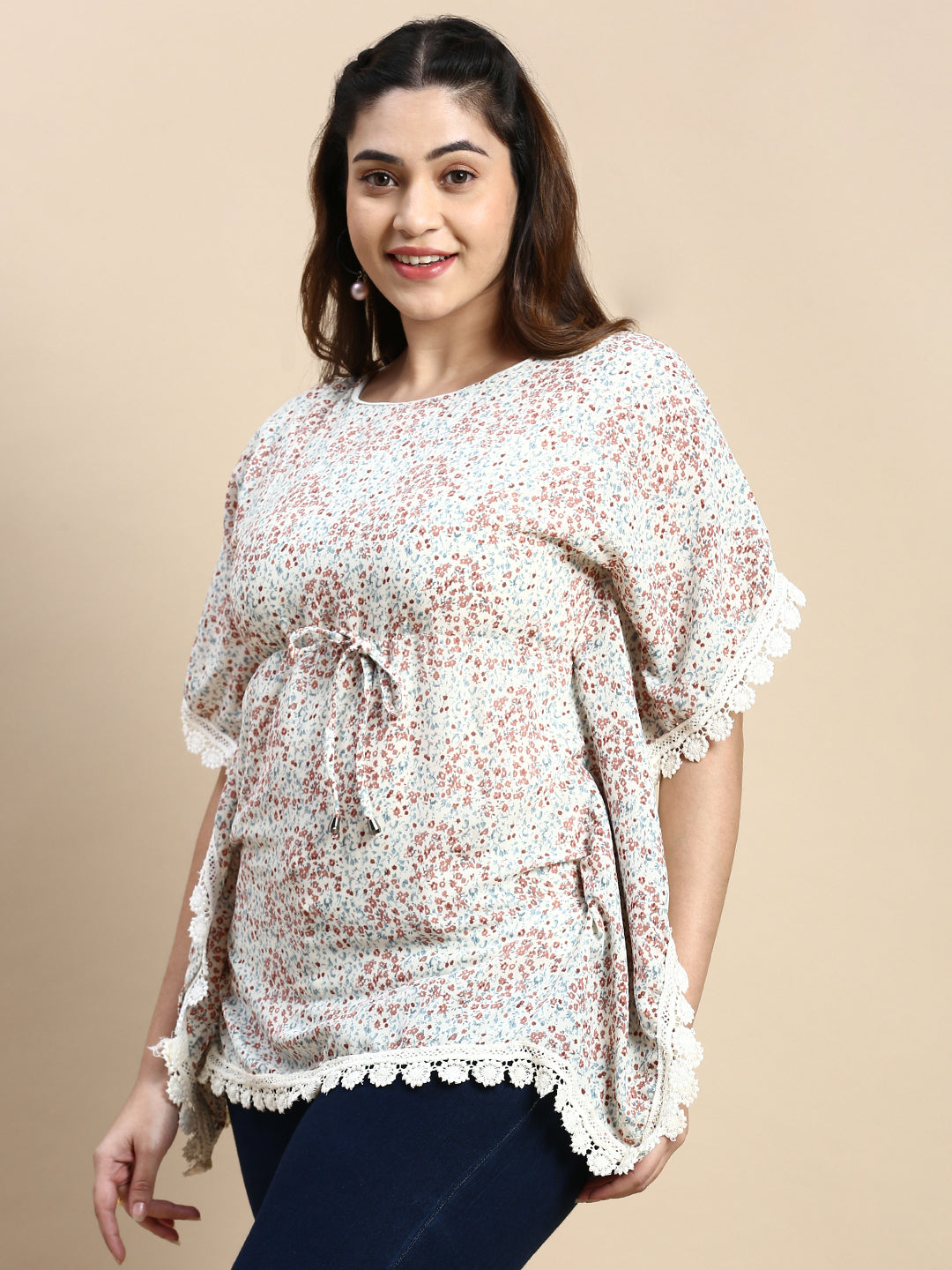 Women Floral Cream Top