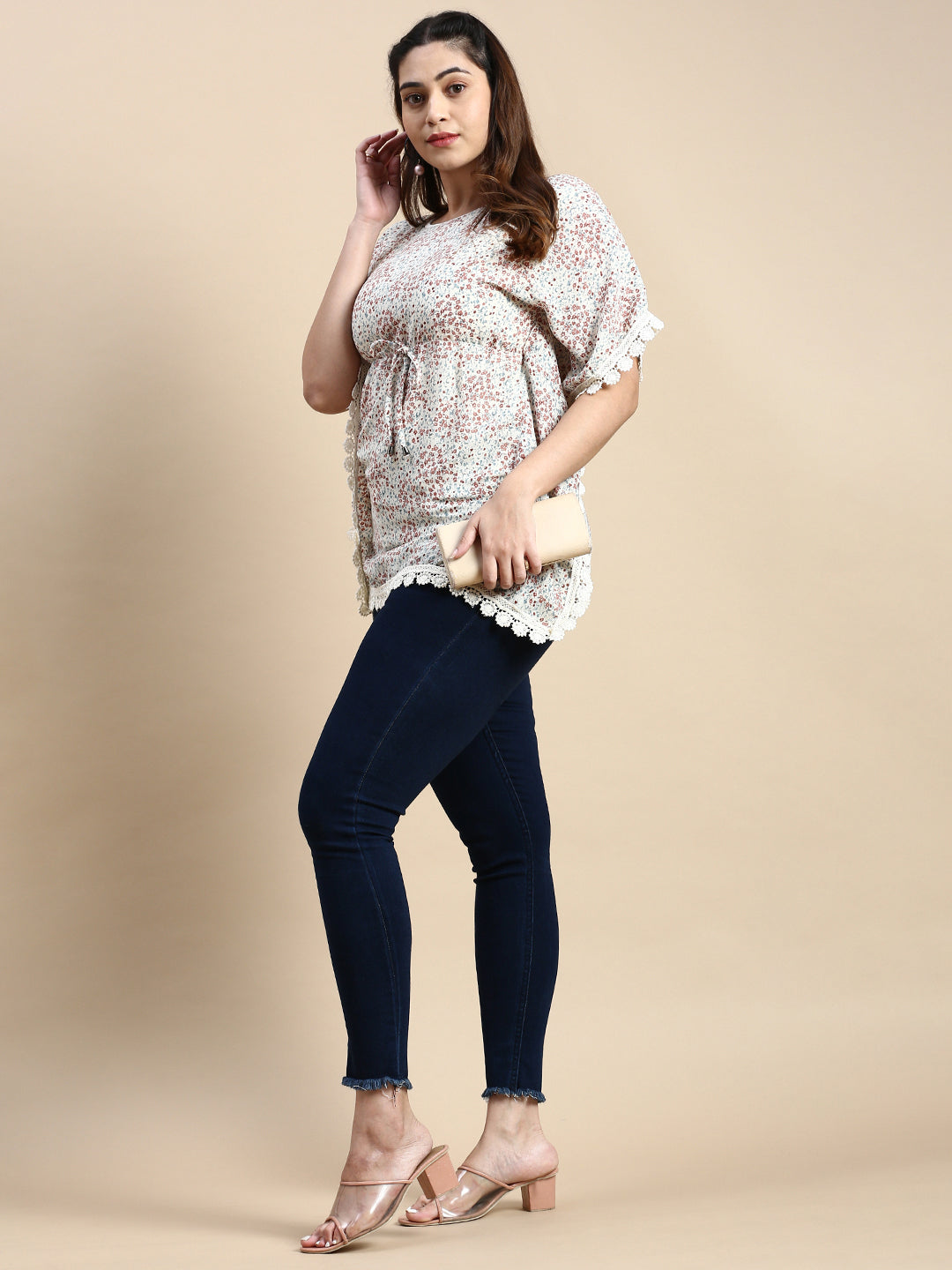 Women Floral Cream Top