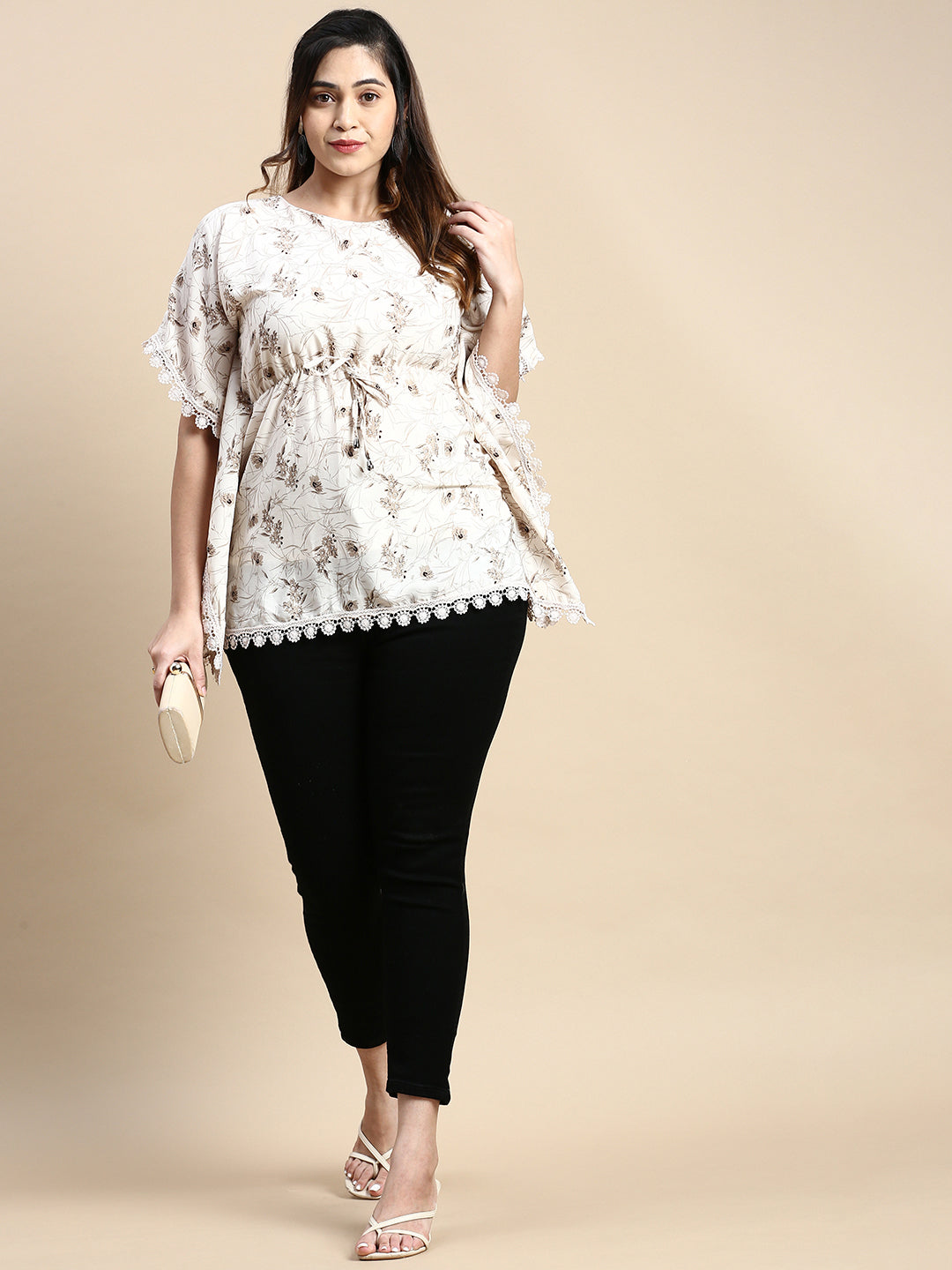 Women Floral Cream Top