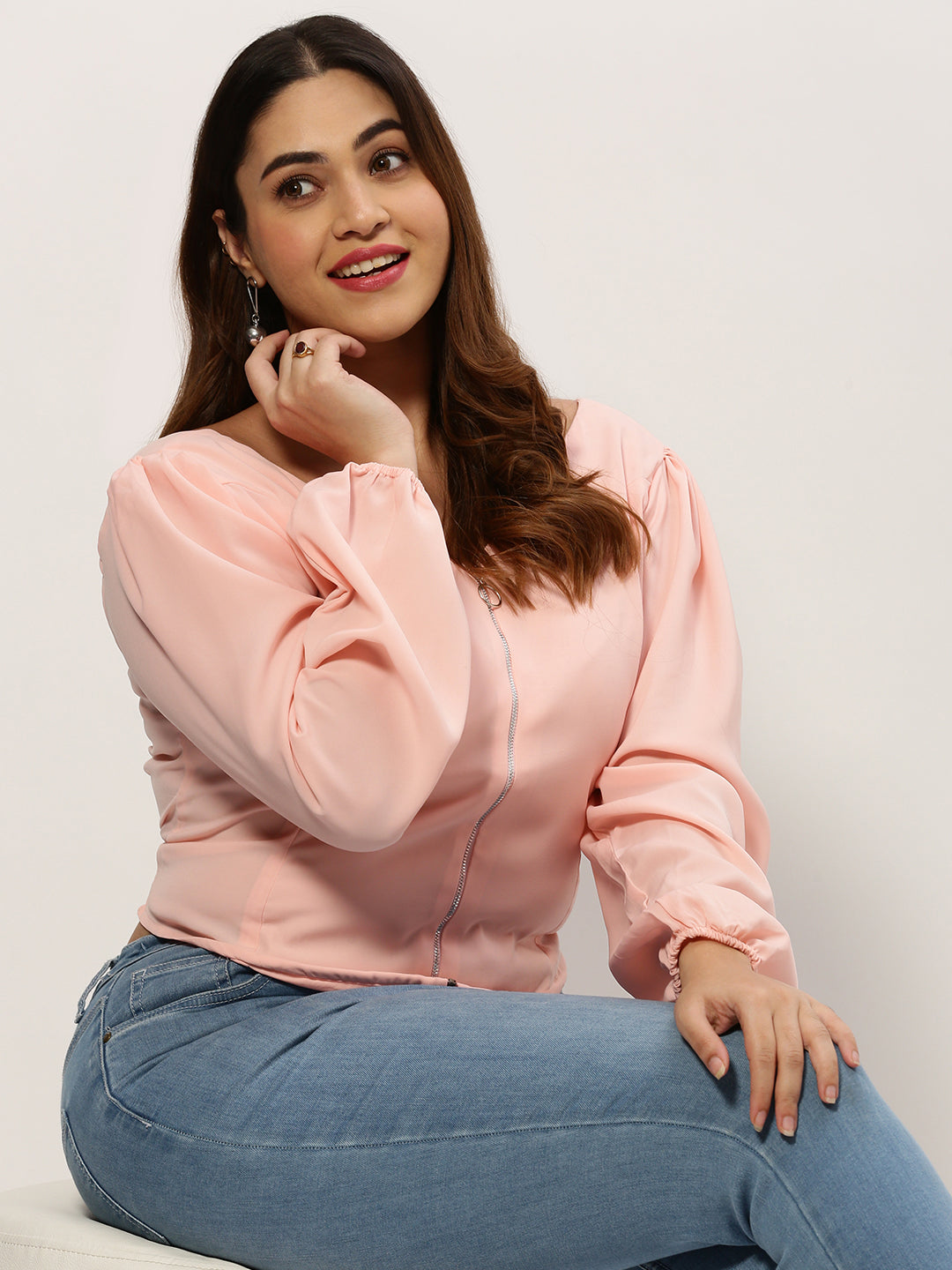 Women Solid Peach Top