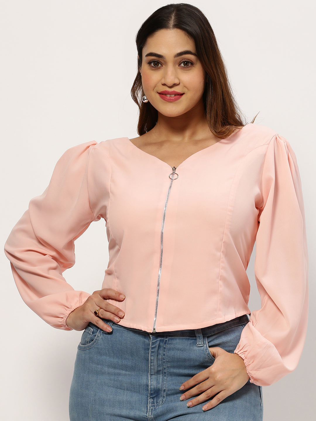 Women Solid Peach Top