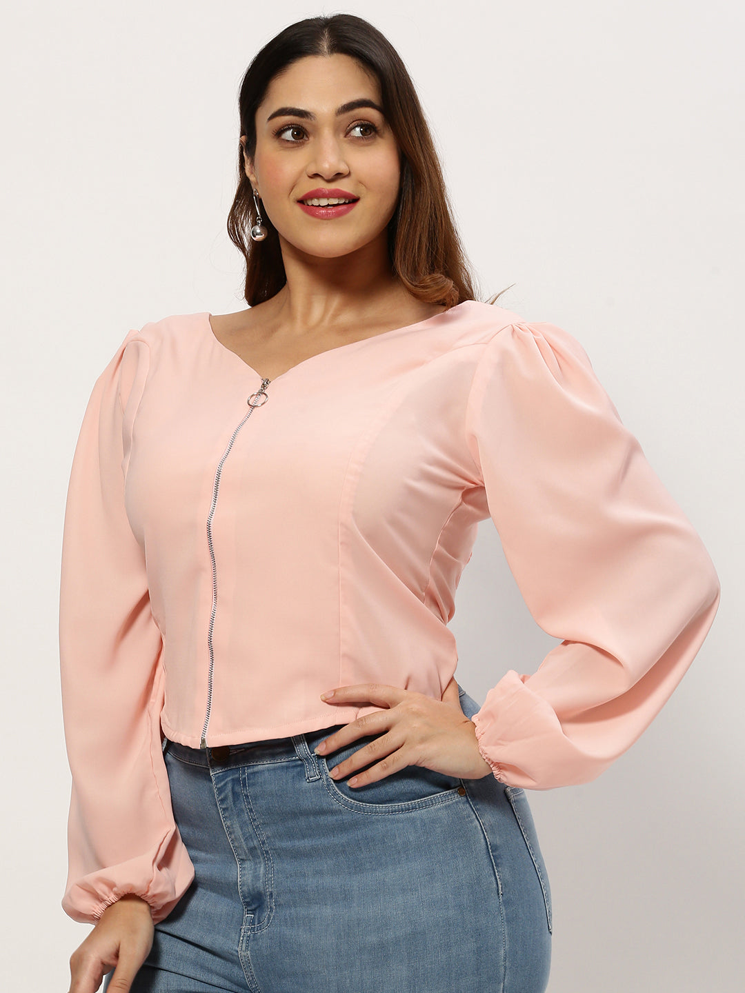 Women Solid Peach Top