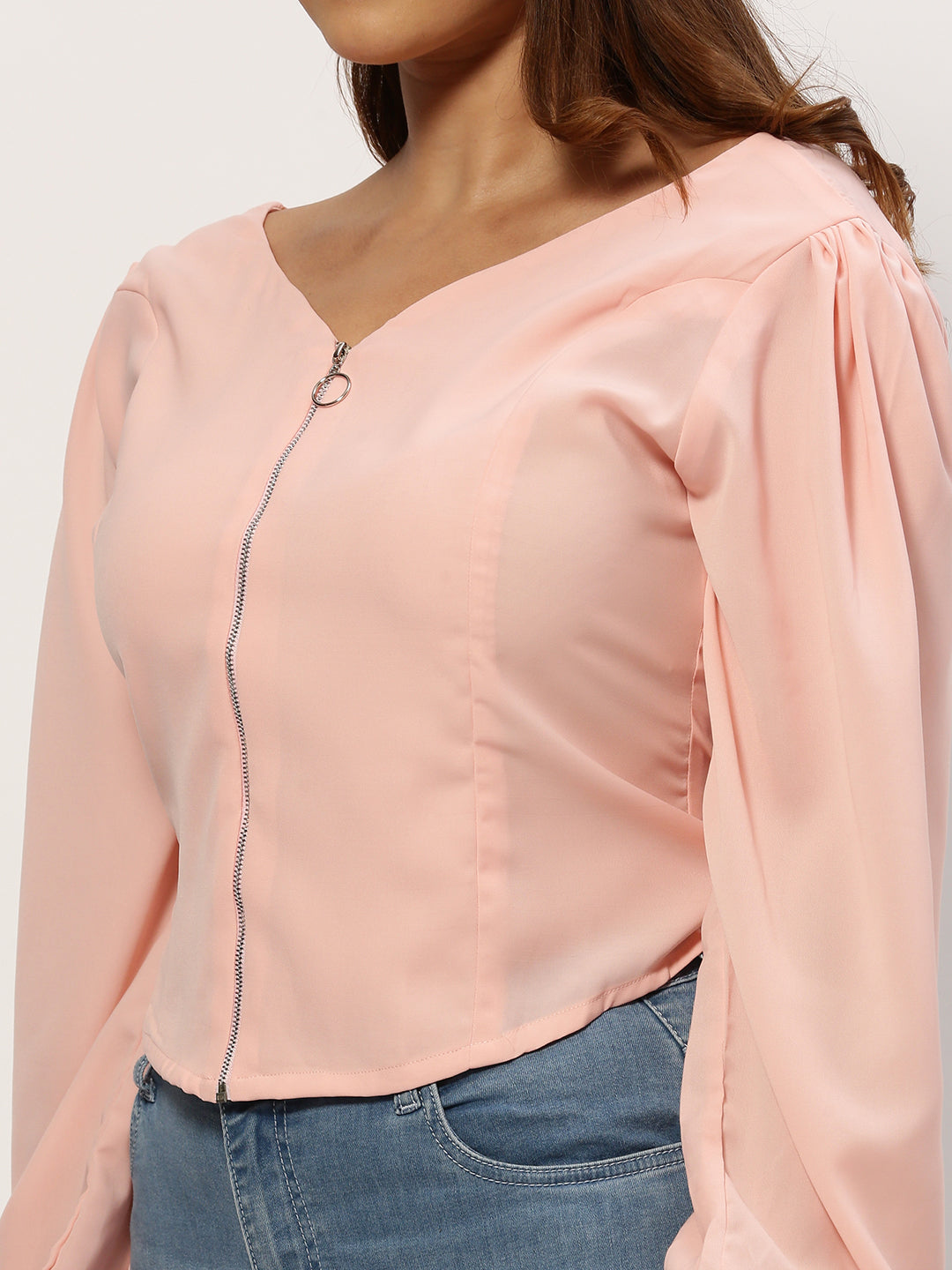 Women Solid Peach Top