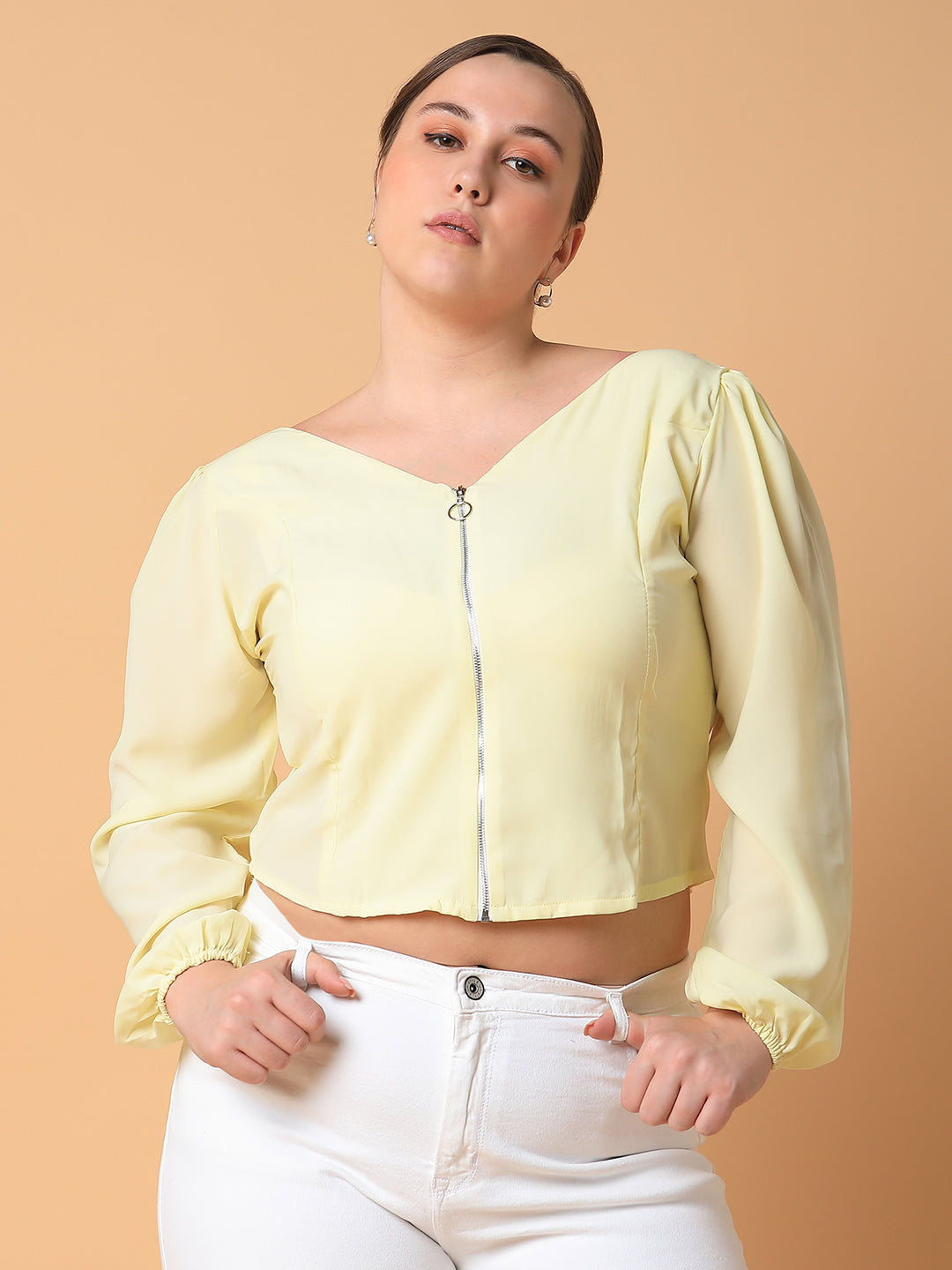 Women Solid Yellow Smocking Top