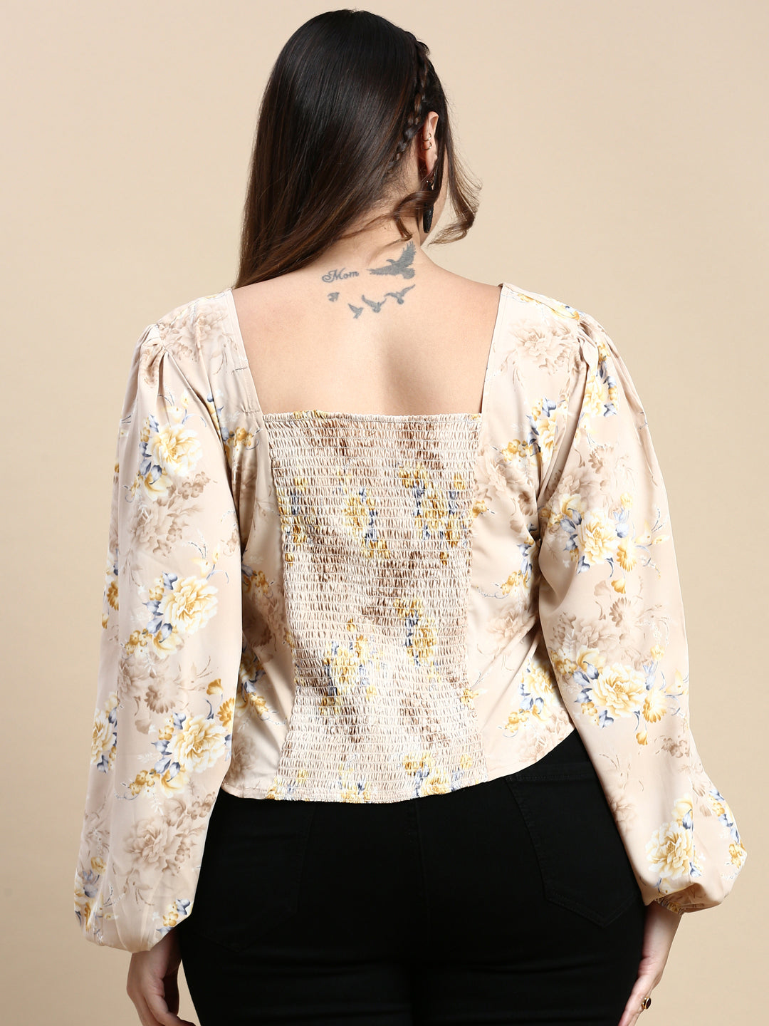 Women Floral Beige Top