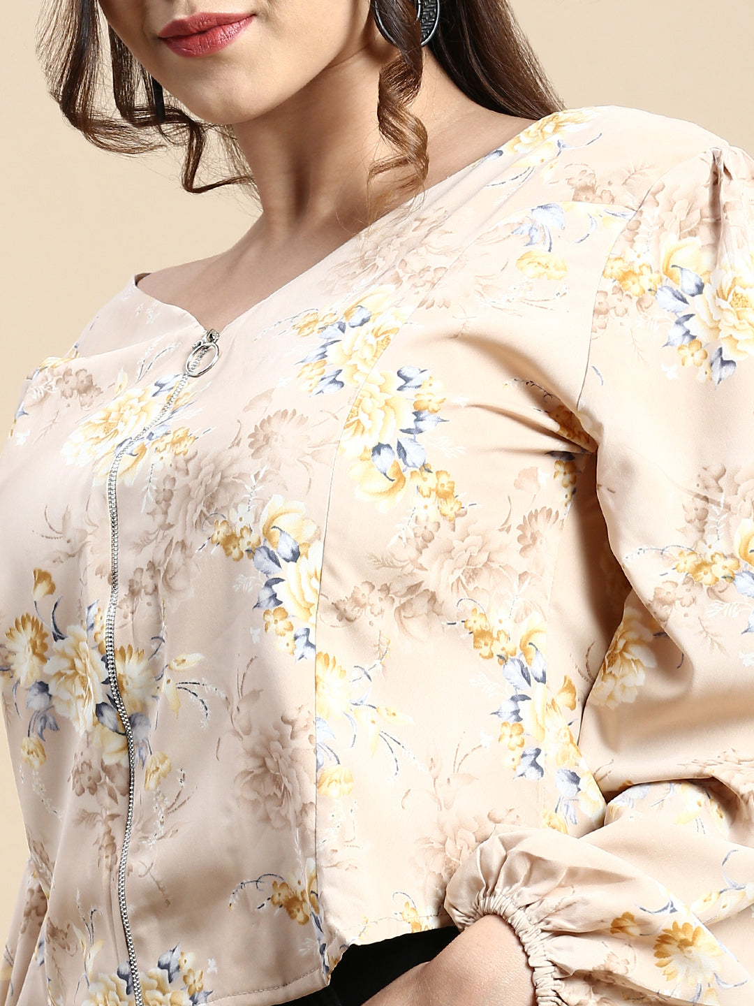 Women Floral Beige Top