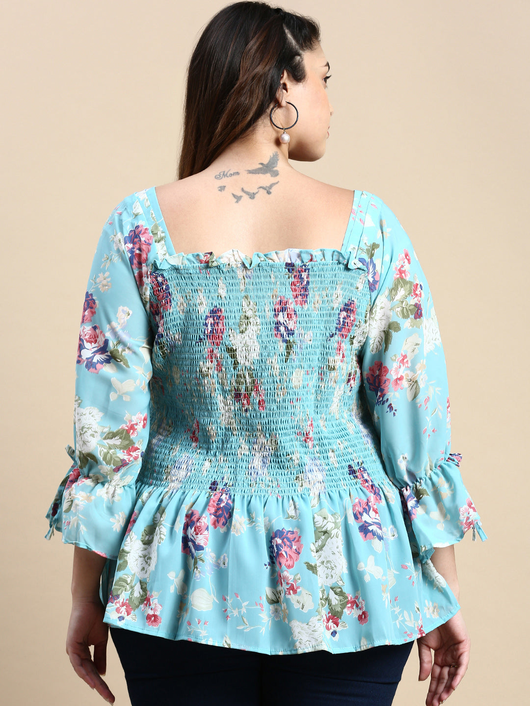 Women Floral Turquoise Blue Top