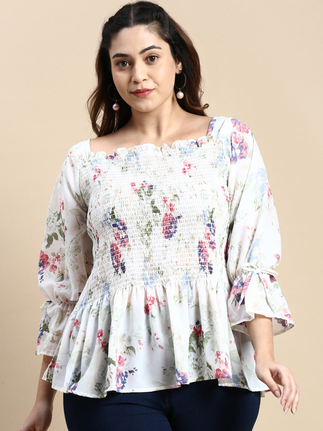 Women Floral White Top