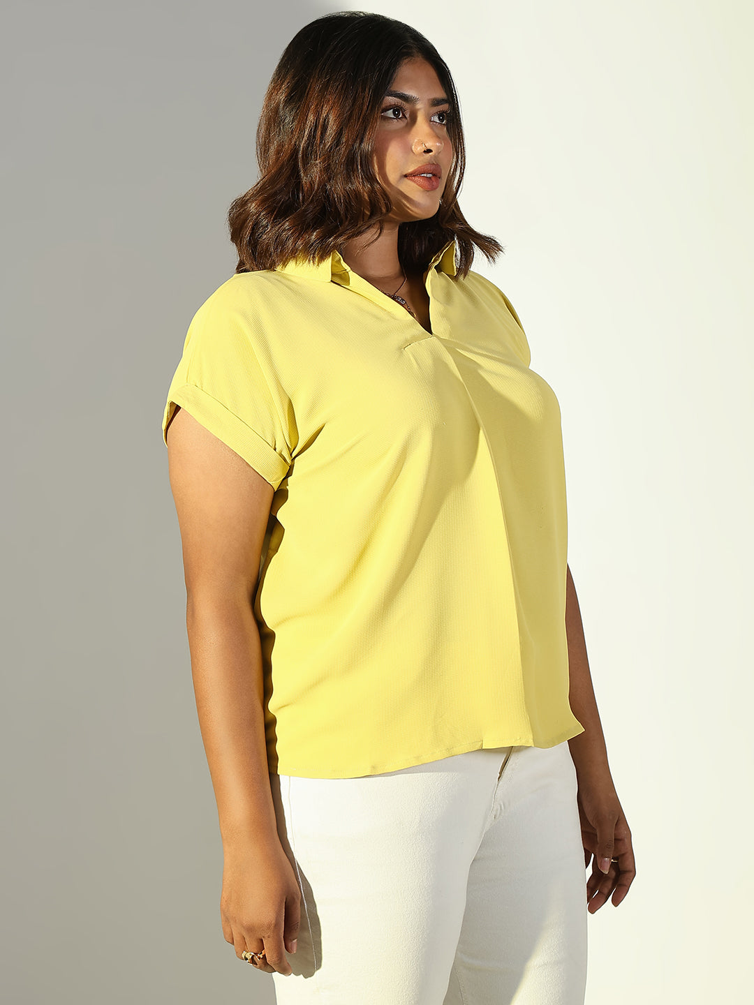 Women Yellow Solid Shirt Style Top