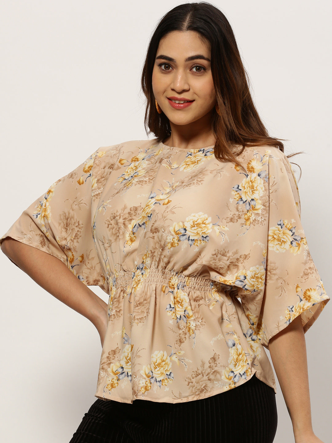 Women Floral Beige Top