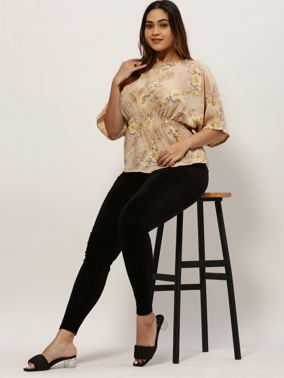 Women Floral Beige Top