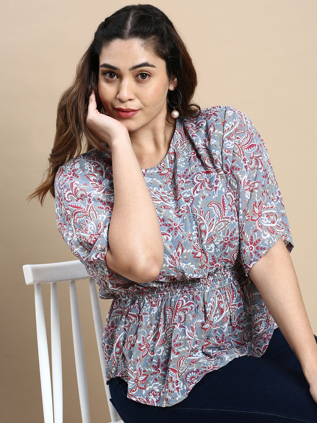 Women Floral Blue Top