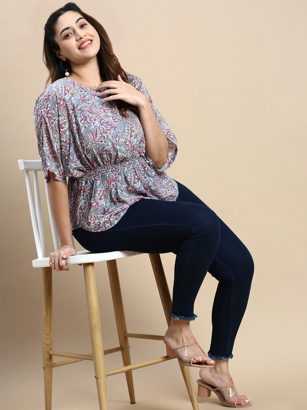 Women Floral Blue Top