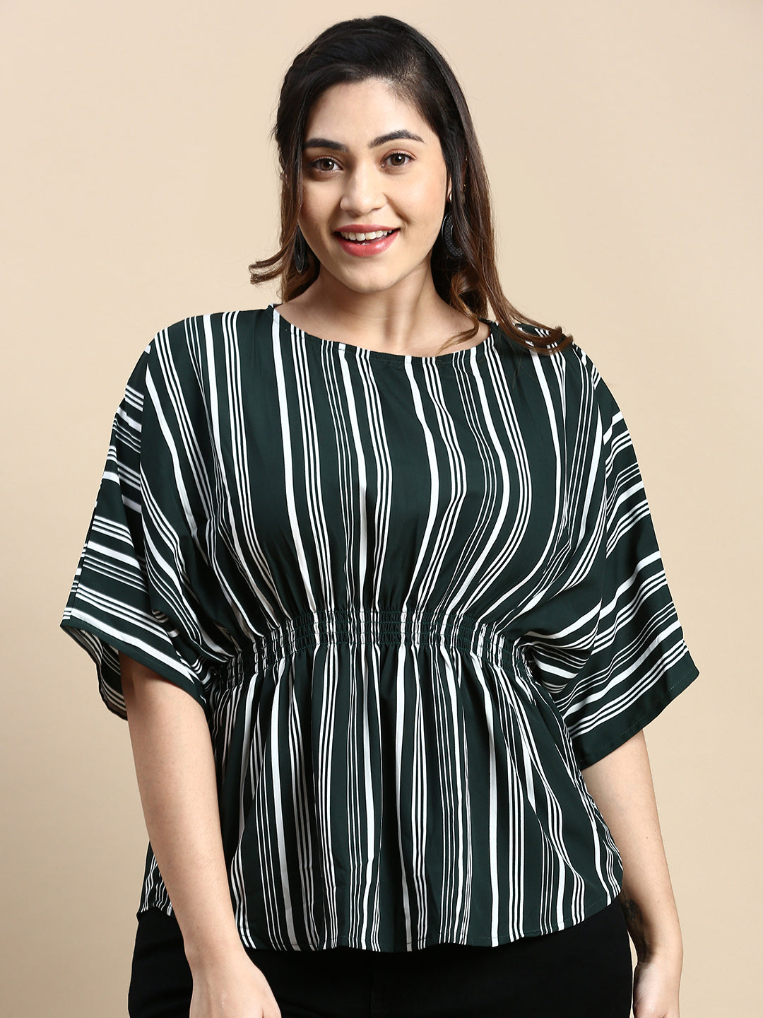 Women's Vertical Stripes Green Top