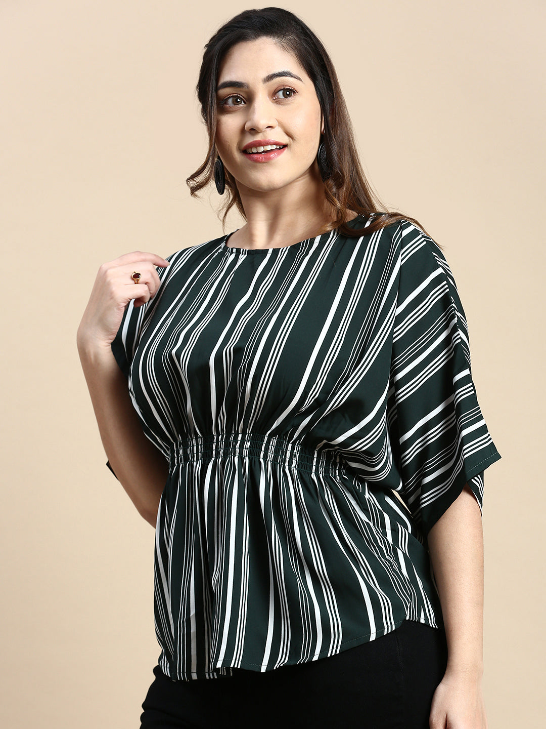 Women's Vertical Stripes Green Top