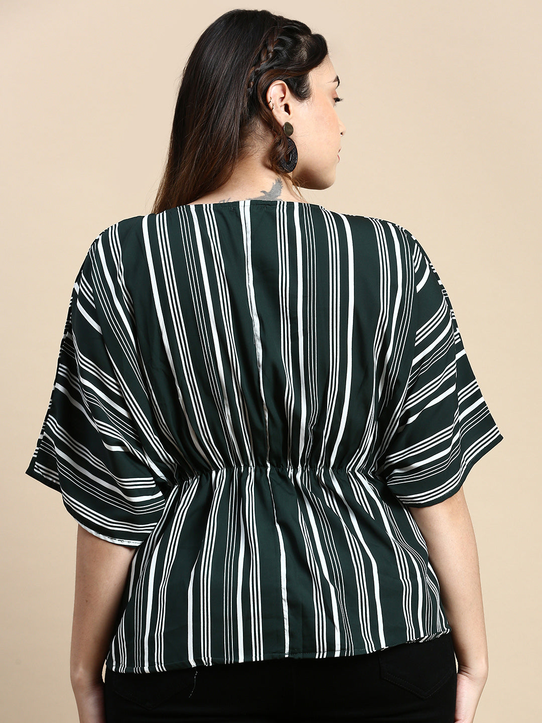 Women's Vertical Stripes Green Top