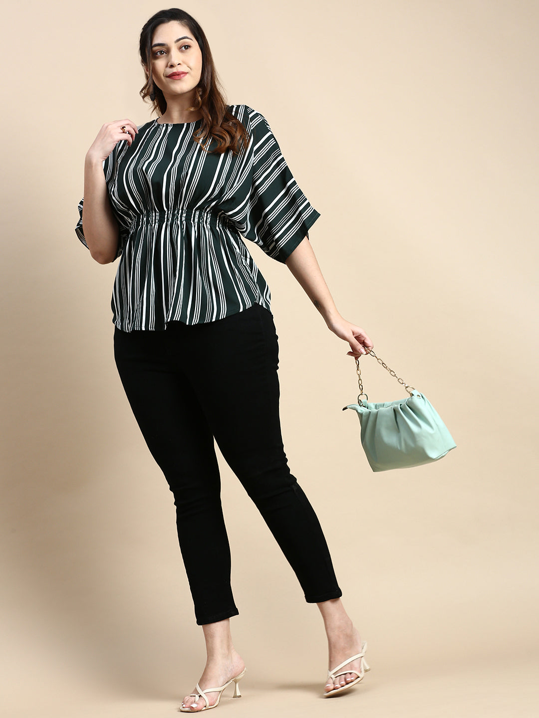 Women's Vertical Stripes Green Top