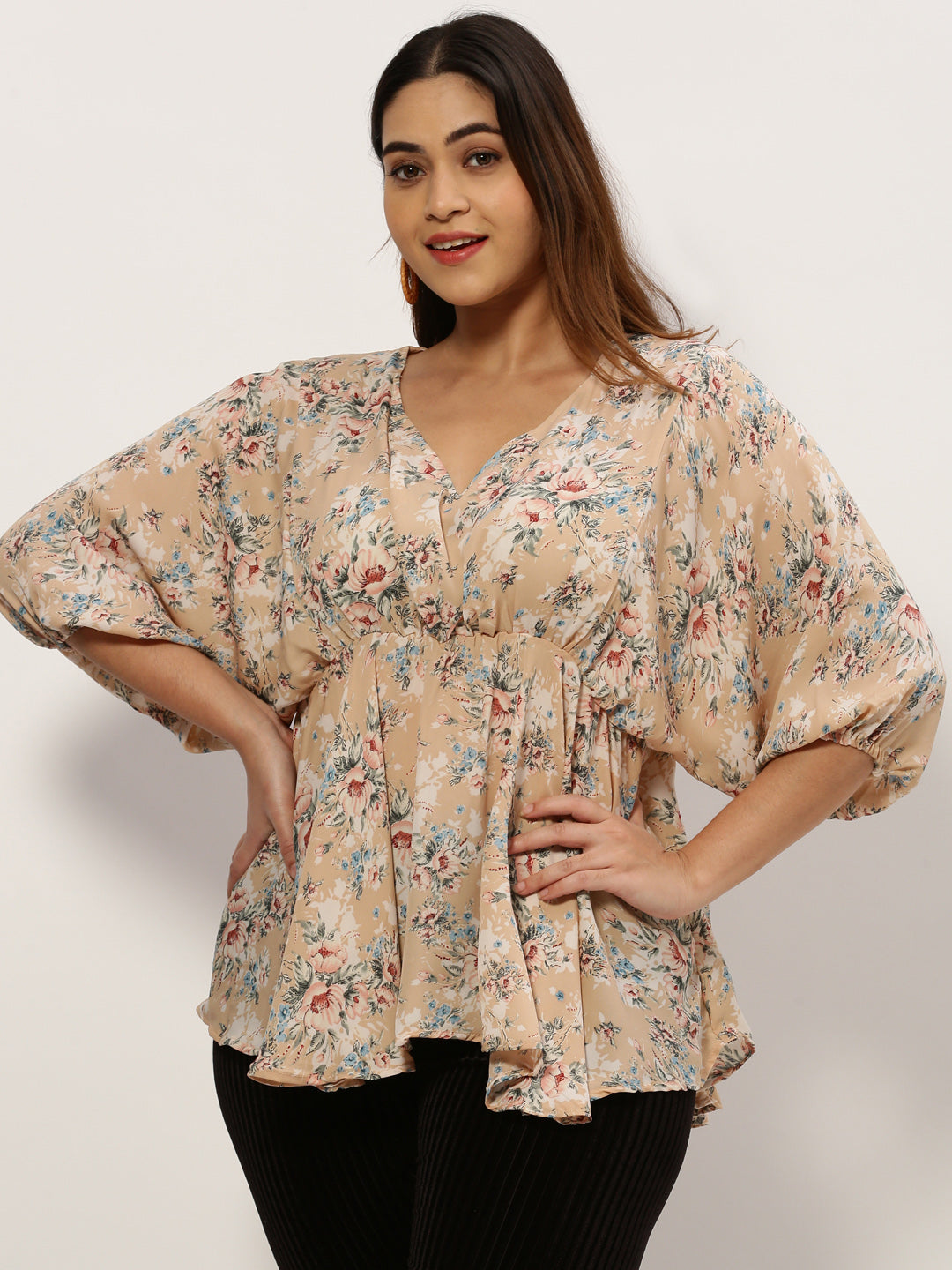 Women Floral Beige Top