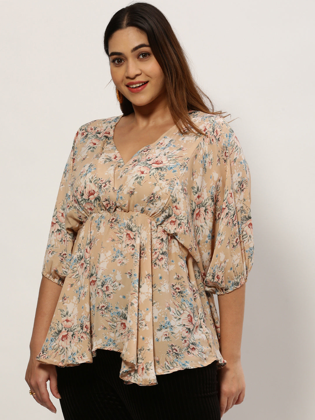 Women Floral Beige Top