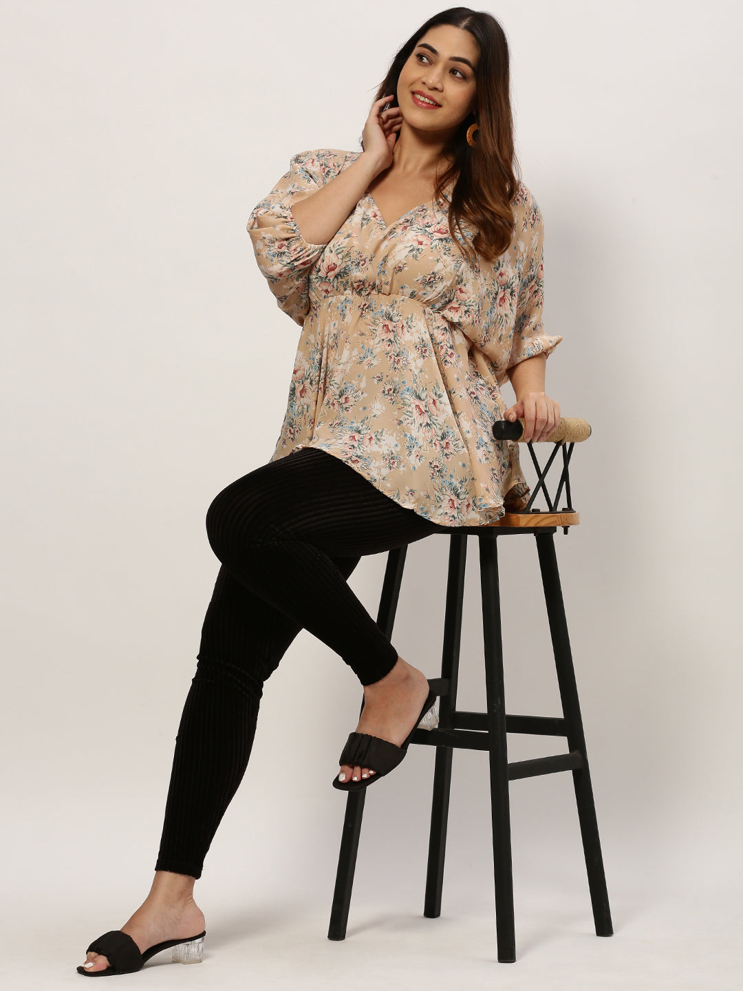 Women Floral Beige Top