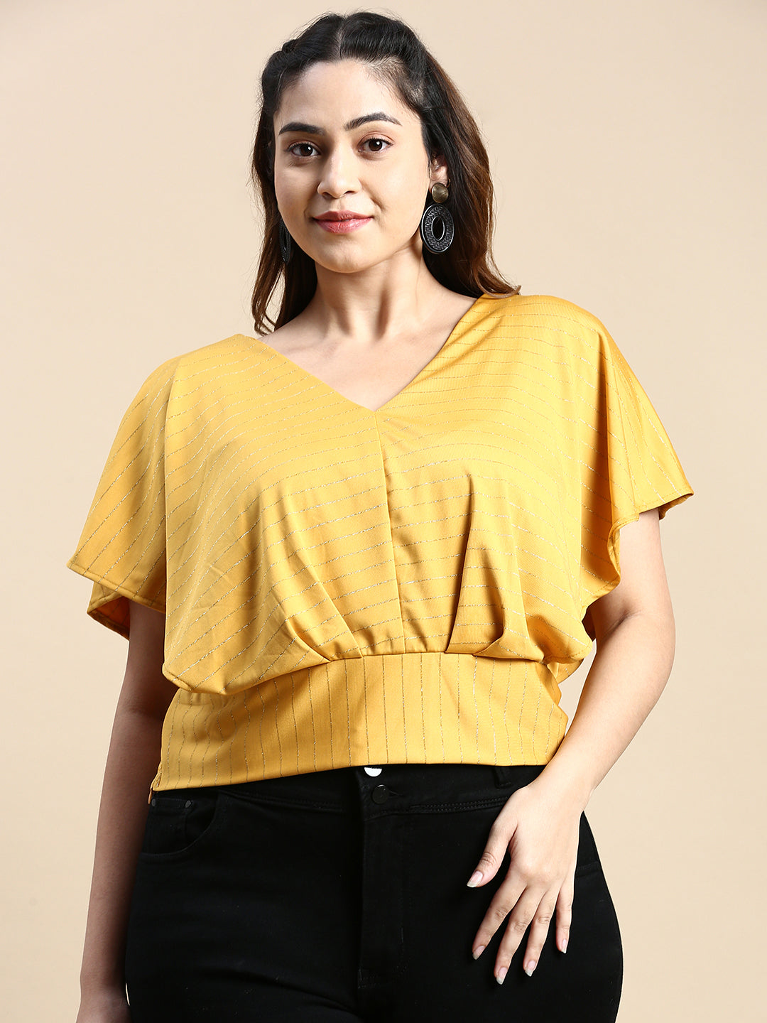 Women Horizontal Stripes Mustard Top