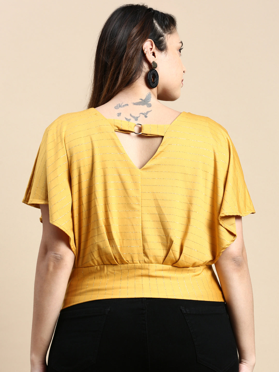 Women Horizontal Stripes Mustard Top