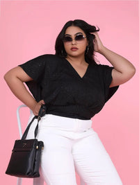 Women's Black Embellished Kimono Sleeve Top