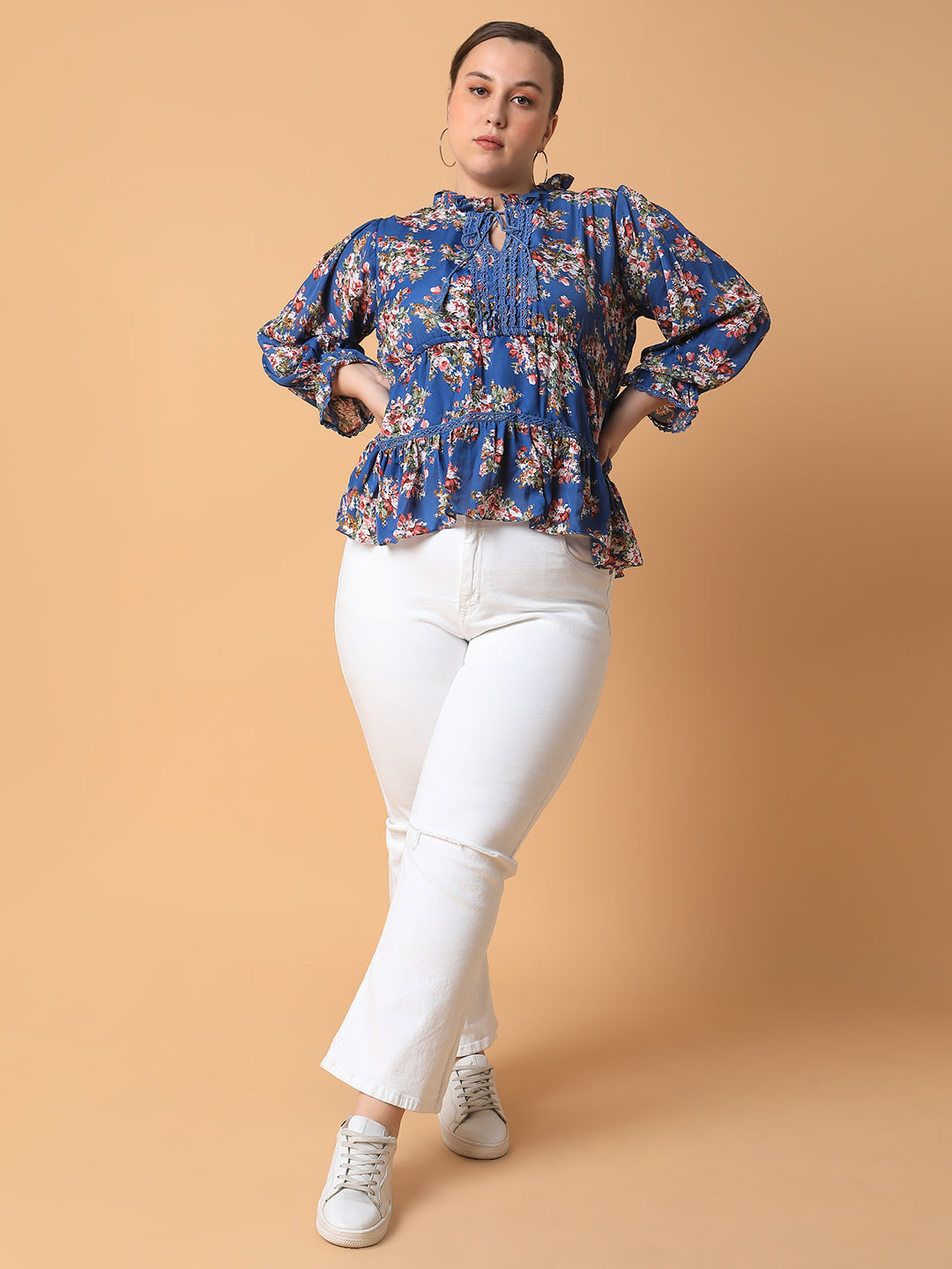 Women Floral Empire Blue Top