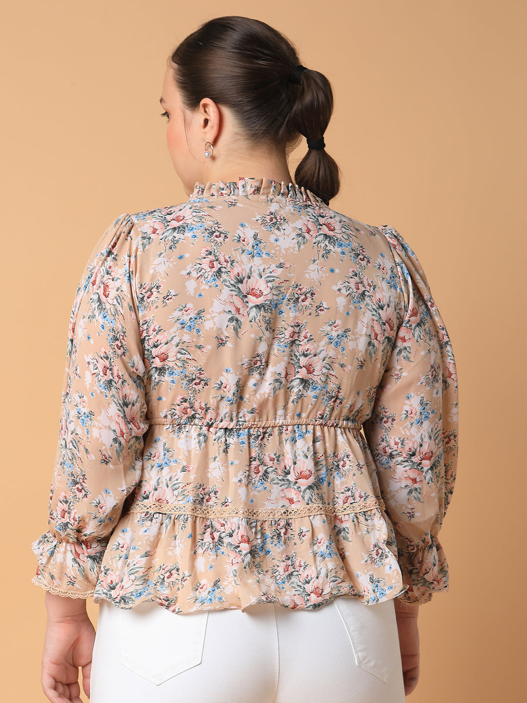 Women Floral Empire Beige Top