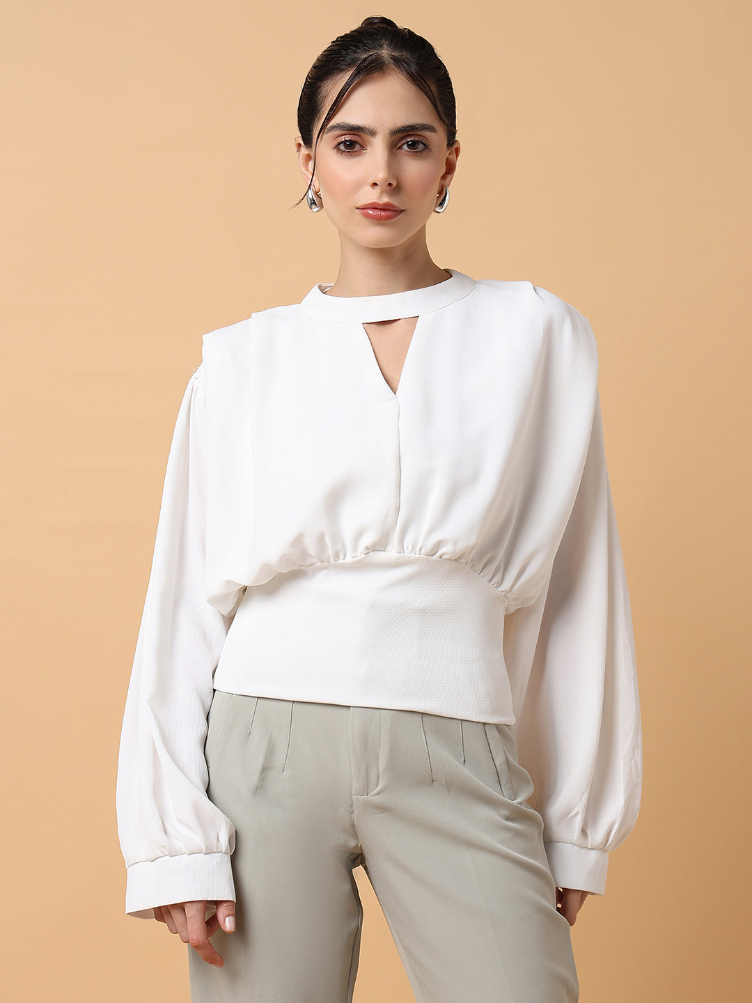 Women Solid Off White Top