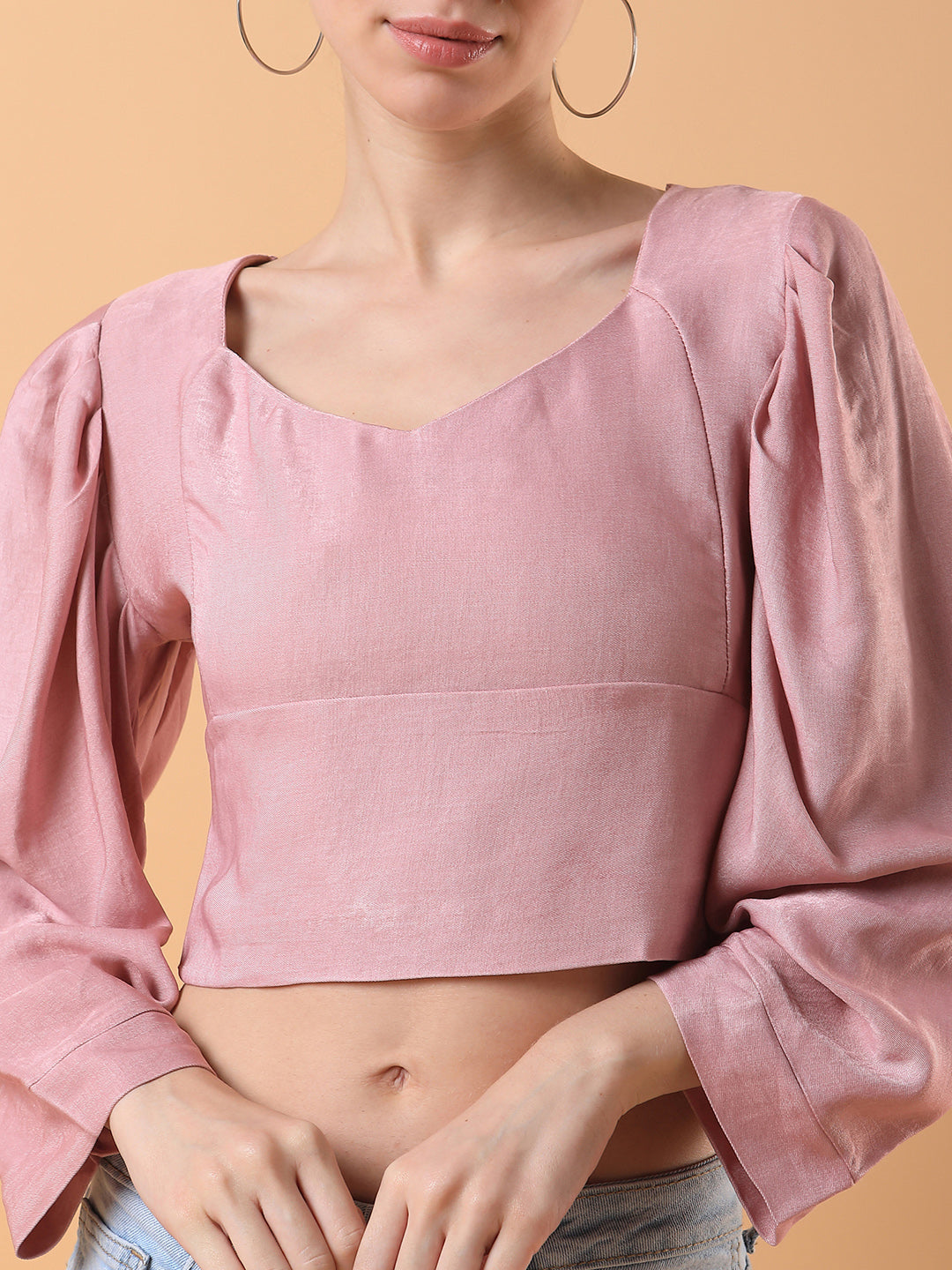 Women Solid Peach Blouson Top